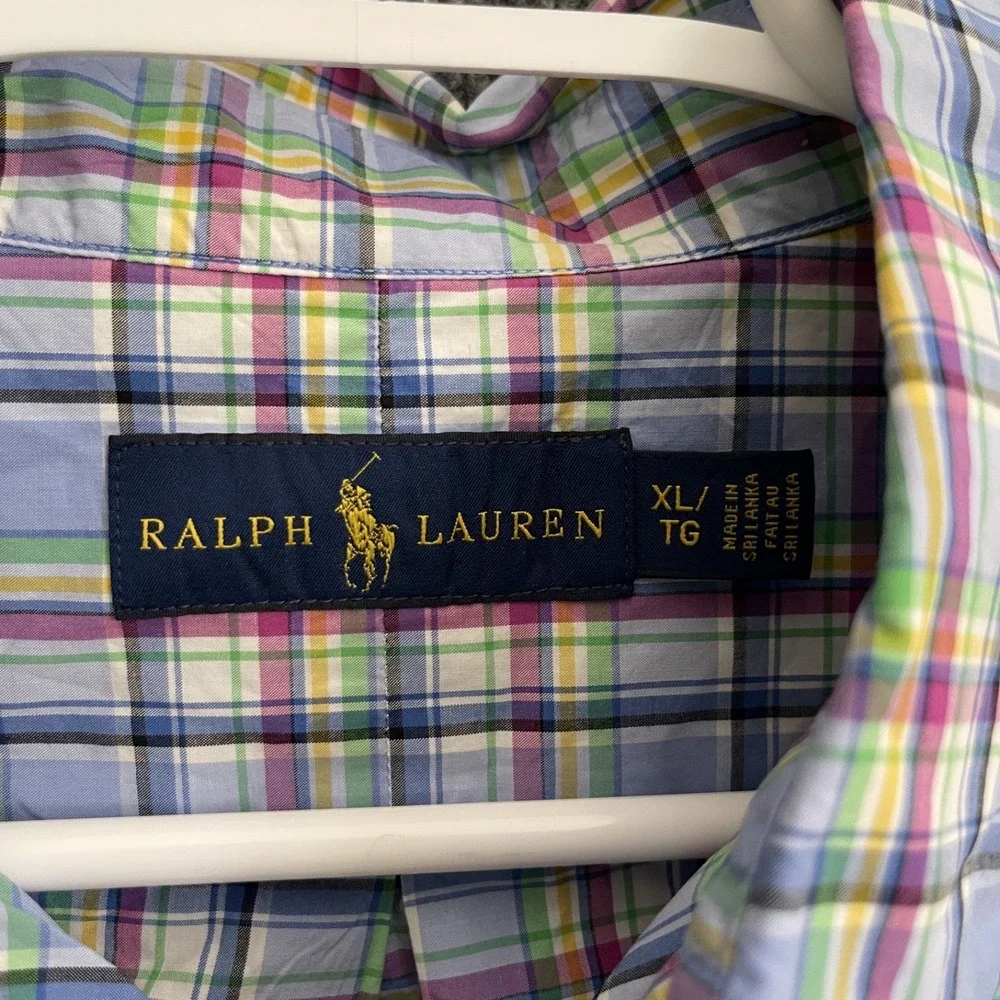 Ralph Lauren Button Up Shirt Mens Sz XL Classic Plaid Short Sleeve